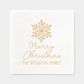 スノーフレークスクリプトホリディグリーティングファミリー名 箔ナプキン (正面)