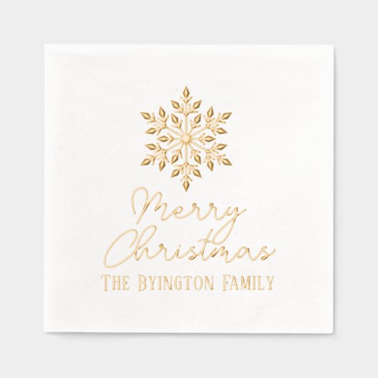 スノーフレークスクリプトホリディグリーティングファミリー名 箔ナプキン (正面)