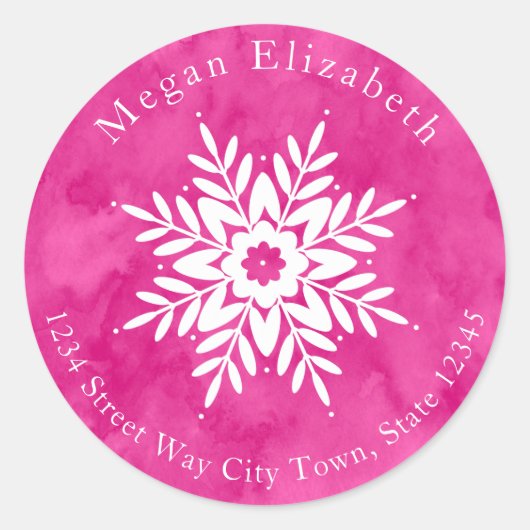 スノーフレークスケッチ2 & Hot Pink Waterカラーラベル ラウンドシール (正面)