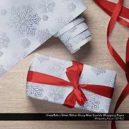 スノーフレークスシルバーグリッターダスティブルースパークル ラッピングペーパー