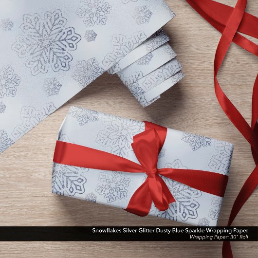 スノーフレークスシルバーグリッターダスティブルースパークル ラッピングペーパー