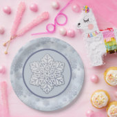 スノーフレークスシルバーグリッターダスティブルー ペーパープレート (パーティー)