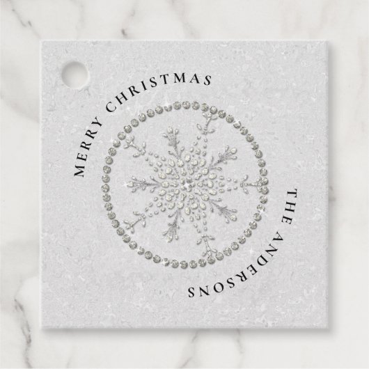 スノーフレークススパークルズグリッターホワイトクリスマスシック フェイバータグ (正面)