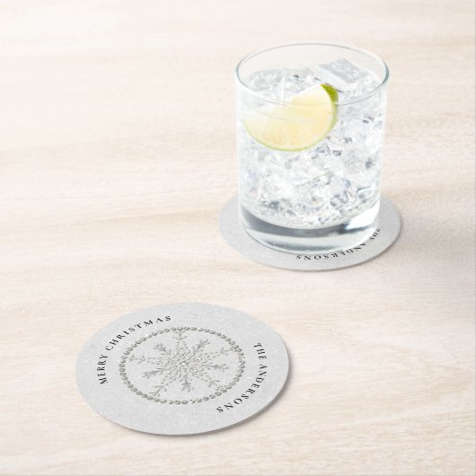 スノーフレークススパークルズグリッターホワイトクリスマスシック ラウンドペーパーコースター (インサイチュ)