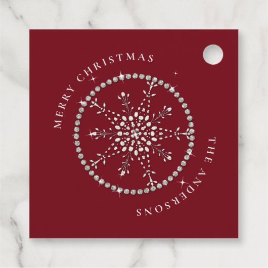 スノーフレークススパークルズグリッターレッドクリスマスシック フェイバータグ (裏面)