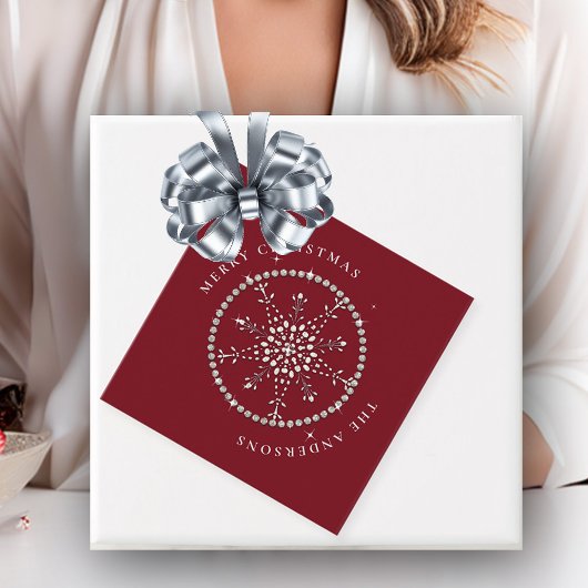 スノーフレークススパークルズグリッターレッドクリスマスシック フェイバータグ