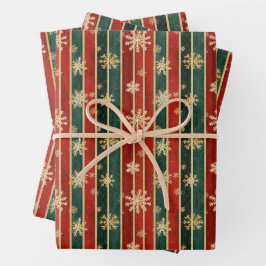 スノーフレークストライプクリスマスホリデーラッピング紙 ラッピングペーパーシート