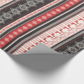 スノーフレークストライプトナカイ模様のクリスマスのクリスマス ラッピングペーパー (角)