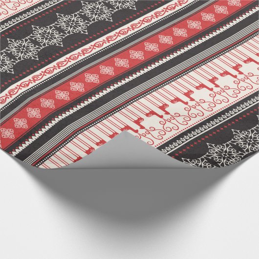 スノーフレークストライプトナカイ模様のクリスマスのクリスマス ラッピングペーパー (角)