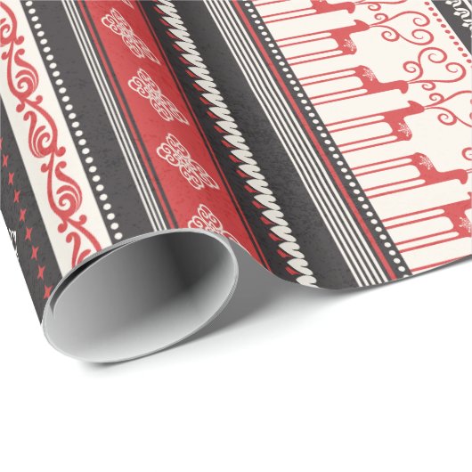 スノーフレークストライプトナカイ模様のクリスマスのクリスマス ラッピングペーパー (ロールコーナー)