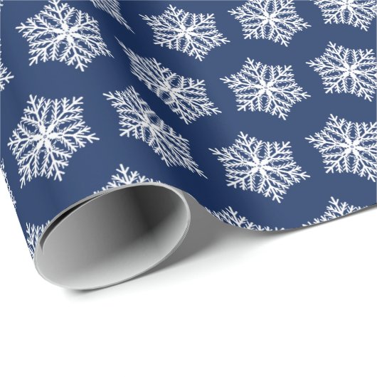スノーフレークスネイビーブルーホワイトウィンターホリデーズ ラッピングペーパー (ロールコーナー)