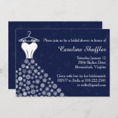 スノーフレークスネイビー結婚ブルーズドレスブライダルシャワー 招待状 (正面/裏面)
