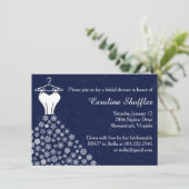 スノーフレークスネイビー結婚ブルーズドレスブライダルシャワー 招待状 (スタンド正面)