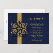 スノーフレークスネイビー金ゴールドホリデームービングアナウンス ポストカード (正面/裏面)