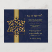 スノーフレークスネイビー金ゴールドホリデームービングアナウンス ポストカード (正面)