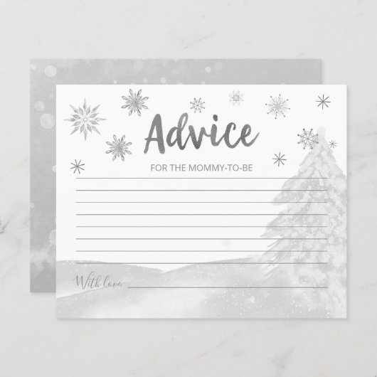 スノーフレークスバジェットグレーベビーシャワーアドバイスカード (正面/裏面)