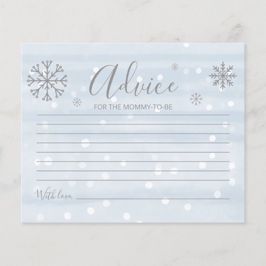 スノーフレークスバジェット男の赤ちゃんシャワーアドバイスカード (正面)