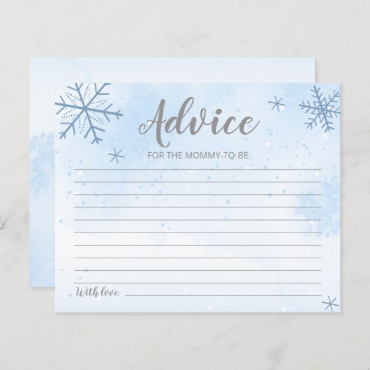 スノーフレークスバジェット男の赤ちゃんシャワーアドバイスカード (正面/裏面)