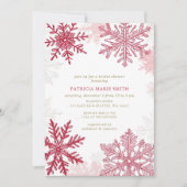 スノーフレークスピンクレッドクリスマスウィンターブライダルシャワー 招待状 (正面)