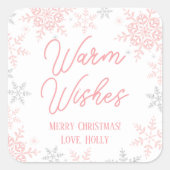 スノーフレークスピンク&シルバーグリッタークリスマスプレゼント スクエアシール (正面)