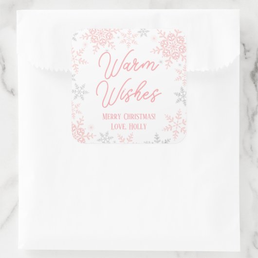 スノーフレークスピンク&シルバーグリッタークリスマスプレゼント スクエアシール (バッグ)