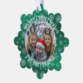 スノーフレークスファミリーフォトグリーン紙オーナメントカード オーナメントカード (左)