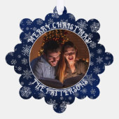 スノーフレークスファミリーフォトブルー紙オーナメントカード オーナメントカード (裏面)