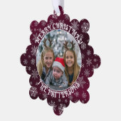 スノーフレークスファミリーフォトレッド紙オーナメントカード オーナメントカード (左)