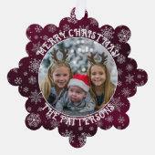 スノーフレークスファミリーフォトレッド紙オーナメントカード オーナメントカード (正面)