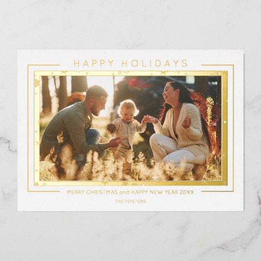 スノーフレークスフォトクリスマスシックシンプルタイポグラフィ 箔シーズンカード (正面)