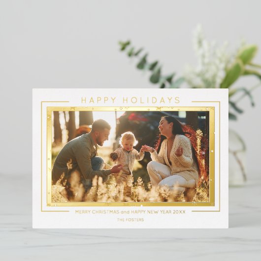 スノーフレークスフォトクリスマスシックシンプルタイポグラフィ 箔シーズンカード (立ち正面)