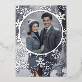 スノーフレークスフレームとフォトフォイルのホリデーカード 箔シーズンカード (正面)