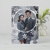 スノーフレークスフレームとフォトフォイルのホリデーカード 箔シーズンカード (立ち正面)