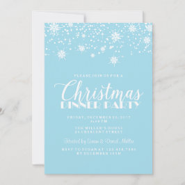 スノーフレークスブルーとホワイトクリスマスディナーパーティー 招待状