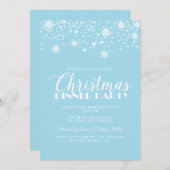 スノーフレークスブルーとホワイトクリスマスディナーパーティー 招待状 (正面/裏面)