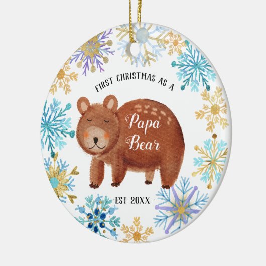 スノーフレークスブルークリスマスとしてパパベベアオーナメント セラミックオーナメント (左)