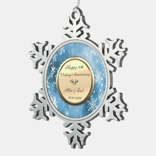 スノーフレークスブルーダイヤモンド10周年結婚を迎える スノーフレークピューターオーナメント (右)