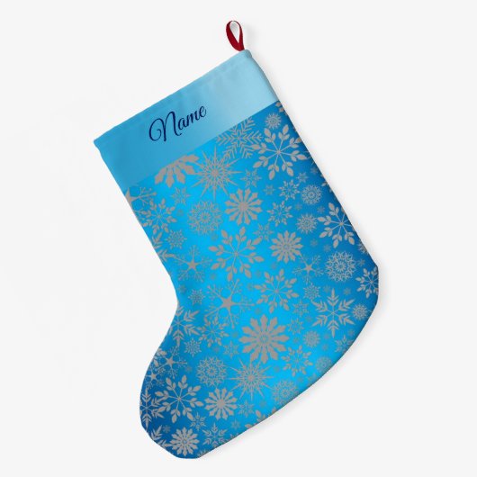 スノーフレークスブルーホリデイストッキング ラージクリスマスストッキング (裏面 (吊り時))