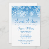 スノーフレークスブルーホワイトウィンターワンダーランドスウィート16 招待状 (正面/裏面)