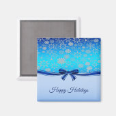 スノーフレークスブルーリボンホリデークリスマスマグネット マグネット (正面/裏面)