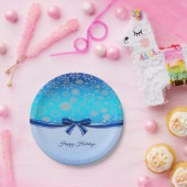 スノーフレークスブルーリボンホリデー紙プレート ペーパープレート (パーティー)