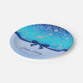 スノーフレークスブルーリボンホリデー紙プレート ペーパープレート (アングル)