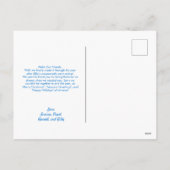 スノーフレークスブルー男の赤ちゃんフォト初めてのクリスマス シーズンポストカード (裏面)