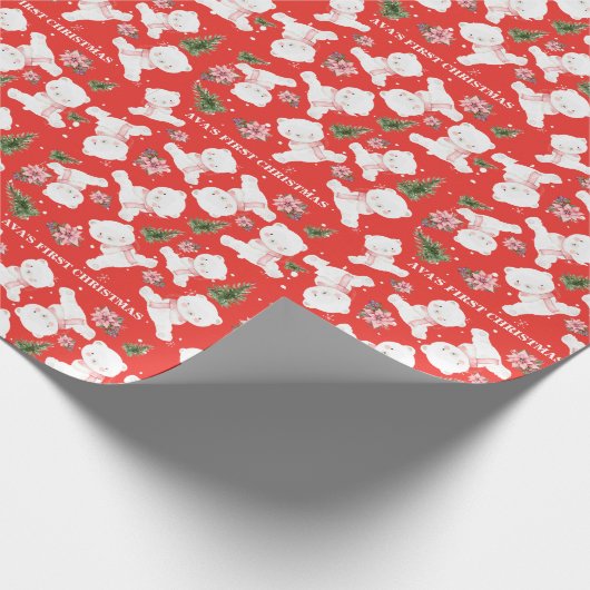 スノーフレークスベアーブルーベリーポインセティアエバーグリーン ラッピングペーパー (角)