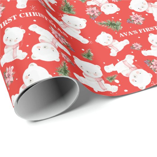 スノーフレークスベアーブルーベリーポインセティアエバーグリーン ラッピングペーパー (ロールコーナー)