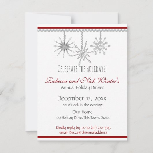 スノーフレークスホリデーディナーパーティー 招待状 (正面)