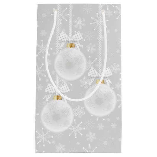 スノーフレークスホワイトオーナメントクリスマスホリデー スモールペーパーバッグ (正面)