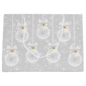 スノーフレークスホワイトオーナメントクリスマスホリデー ラージペーパーバッグ (正面)