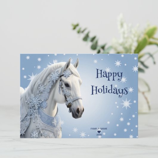 スノーフレークスホースホリデークリスマスカード シーズンカード (スタンド正面)