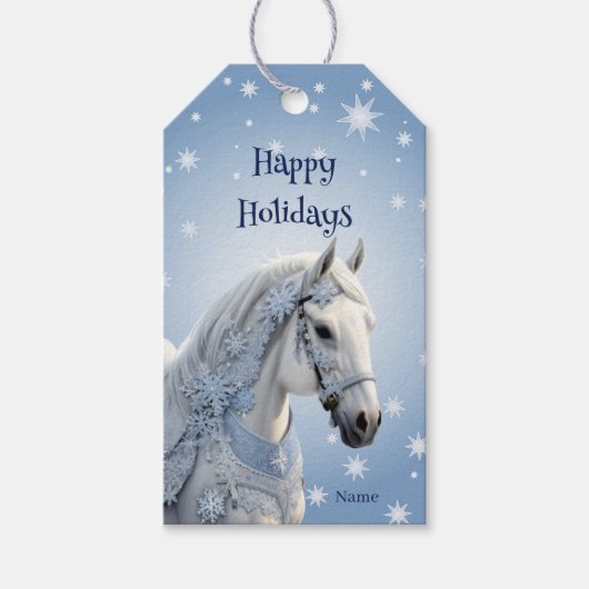 スノーフレークスホースホリデークリスマスギフトラベル ギフトタグ (正面)